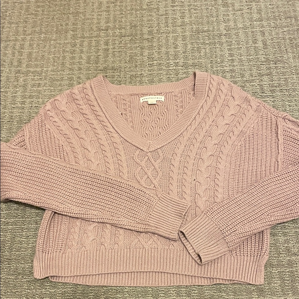 Aeropostale V-Neck Cable Knit Sweater - Light Purple
